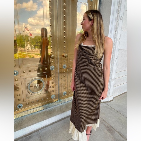 NWT ANTONIO MELANI x Courtney Grow Bond Gingham Print Flutter Hem Midi Dress - Picture 7 of 15